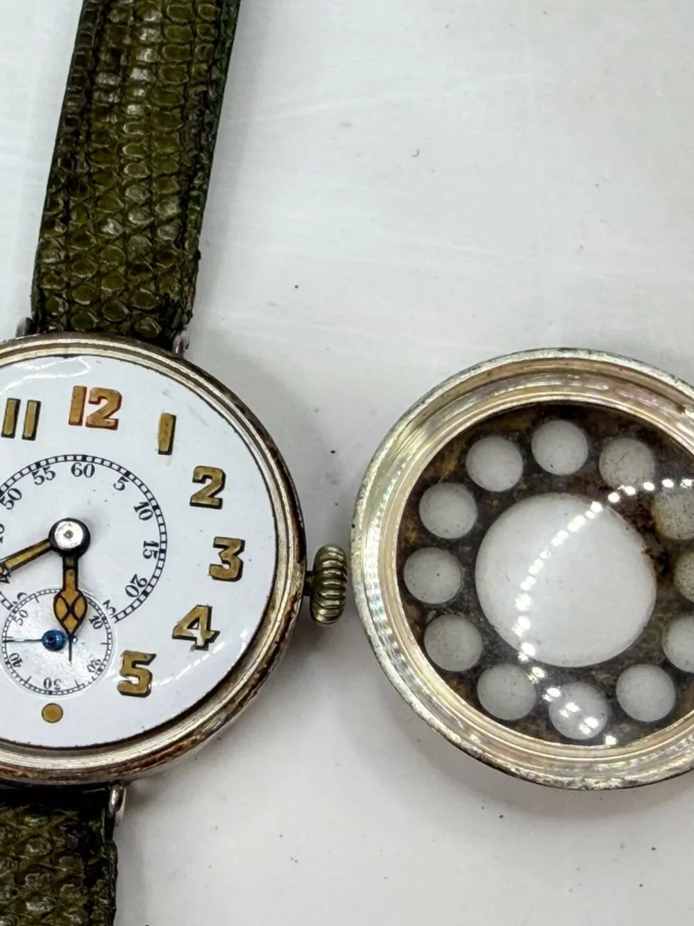 WWI Swiss Sterling Silver Telephone Dial Trench Watch c1915 Mechanical SS489